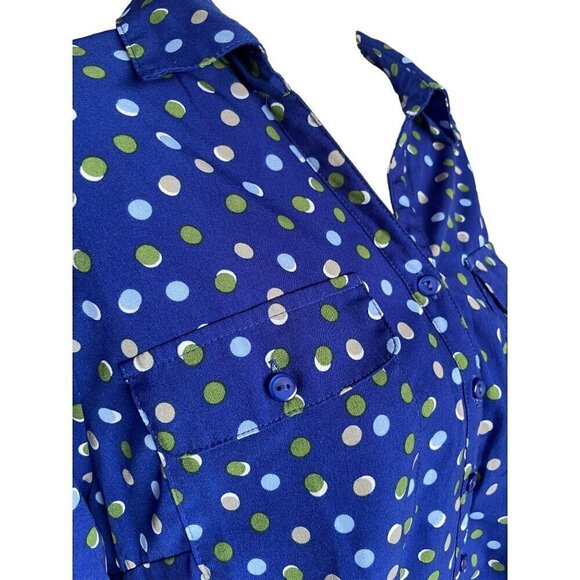 Kim Rogers Curvy Womens 1X Button Down Shirt Blue Polka Dot Print - Picture 3 of 12